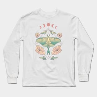 Fairycore Floral Butterfly Moth Moon Phases Long Sleeve T-Shirt